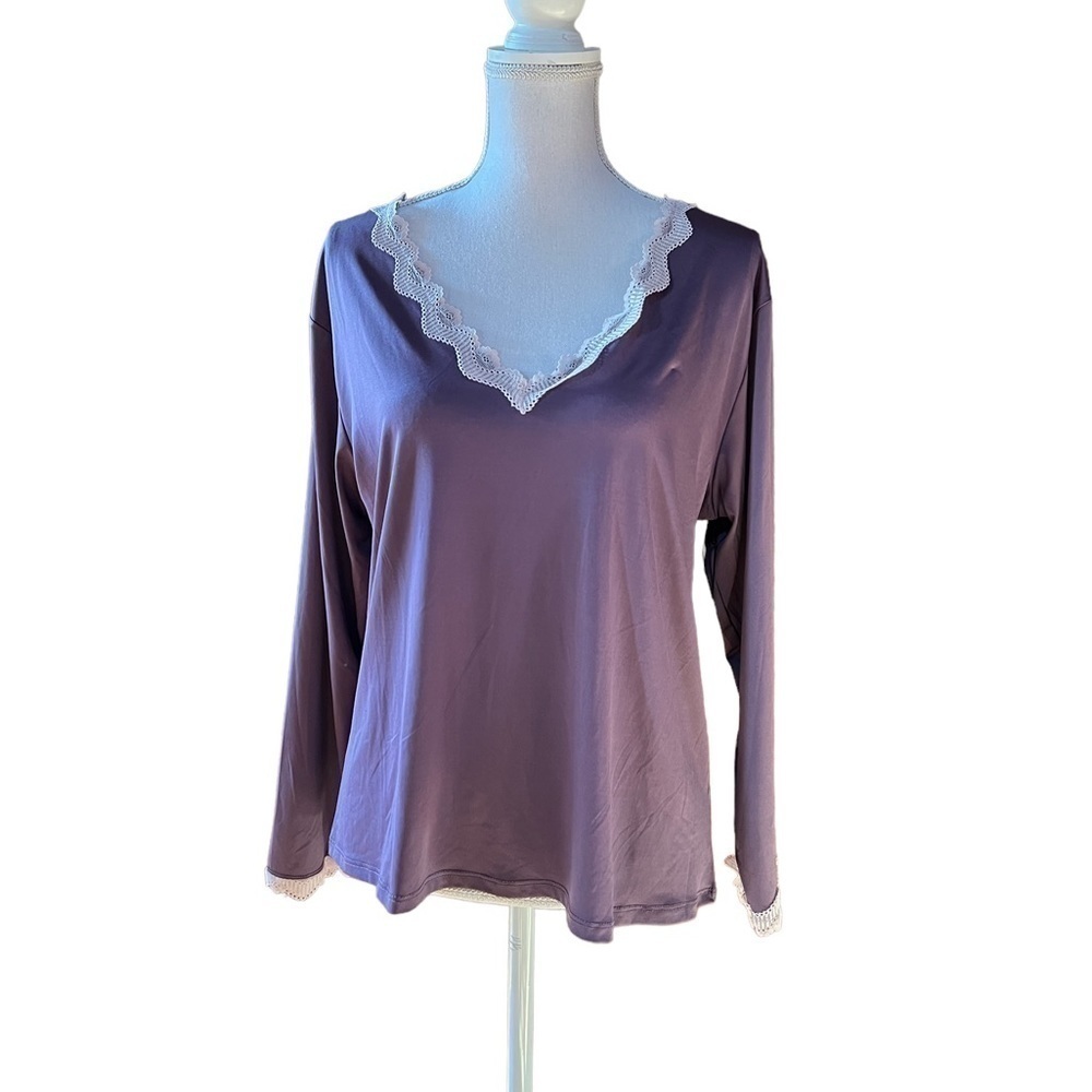 LAUNDRY BY SHELLI SEGAL WOMENS PRETTY PURPLE LONG SLEEVE PAJAMA TOP NWT